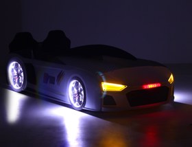 Resim AUDİ FULL LEDLİ KUMANDALI VE MÜZİKLİ ARABALI YATAK, BEYAZ 
