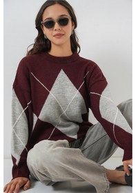 Resim Bigdart 15895 Baklava Desenli Oversize Triko Kazak - Y.bordo 