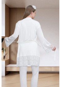Resim Mecit Pijama Mecit 6203 Ekru Sabahlıklı Lohusa Pijama Takımı 