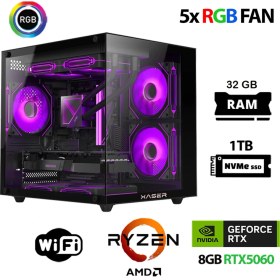 Resim Xaser Eco X280 Ryzen 5 5600 32GB Ram 1tb M.2 Nvme SSD 8gb RTX5060 Oyuncu Masaüstü Bilgisayarı 