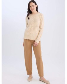 Resim DeFacto Pantolon Straight Fit Lastikli Bel Piliseli Basic Düz D4405AX24WNBN233 Kahve 