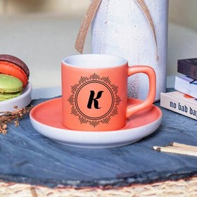 Resim Turuncu Renk Hediyelik Harfli Kahve Fincanı 