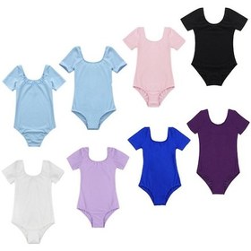 Resim Mavi Kızlar Kısa Kollu Bale Leotard Jimnastik Mayoları Çocuklar Bodysuit Tulum Balerin Dans Mayoları Mavi 