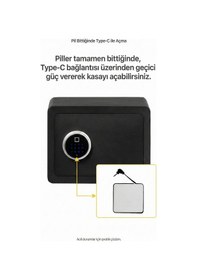 Resim 4berry Ev Ve Ofis İçin Parmak İzli Elektronik Kasa Şifreli, Metal Kasa, Type-c Acil Açma -siyah 