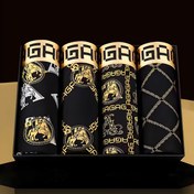 Resim 4 Adet Erkek Boxer Külot, Yüksek Esneklikte Polyester Örme Kumaş, Çapraz Desenli Nefes Alabilir Açık Bej Renkli İç Çamaşırı, Günlük Kısa Pantolon Stili 