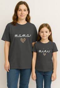 Resim SVART WEAR MAMA MINI Leopar Anne Kız Kombin Tişört Takımı T-Shirt Twin Anne Kız Çocuk Oversize (TEKLİ FİYAT) 