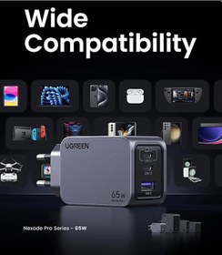 Resim Ugreen Nexode Pro 65 W QC PD 2xUSB-C 1xUSB-A Gan Hızlı Şarj Cihazı Uzay Grisi 
