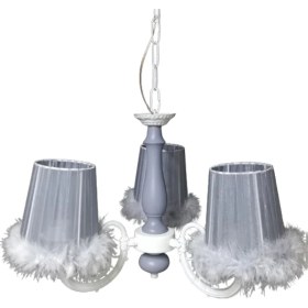 Resim 3 Lü Gri Tüylü Yatak Odası Çocuk Odası Avize Gri Ahşap Gövdeli 