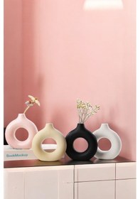 Resim Beyaz Dekoratif Vazo Seti Obje Ev Dekorasyon Masa Üstü Dekor Vazo Seti Model 23 Açık Pembe Cappucino Siyah Beyaz Açık Pembe Cappucino Siyah Beyaz 