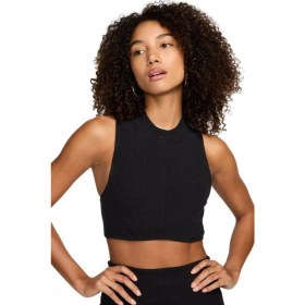 Resim Nike Tight Fit Mock Neck Crop Tank Top Kadın Crop Dar Kesim Yüksek Yaka Fitilli Jarsey Atlet Siyah 