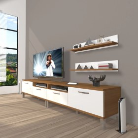 Resim Decoraktiv Eko 200R Slm Krom Ayaklı Tv Ünitesi Tv Sehpası - Ceviz - Beyaz 