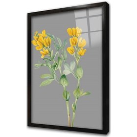 Resim Gri Zemin Sarı Çiçekler Üçlü Çerçeveli Cam Tablo Seti-172095 