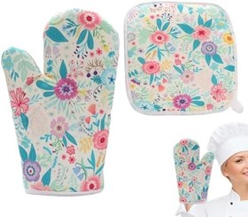 Resim Fırın eldiven seti, fırın eldivenleri ve tencere tutucuları | Kaymaz fırın eldiveni ve pot tutucu seti | Kalın pamuk kaplı, ev, restoran, otel, fırın, açık hava, kamp için ısıya dayanıklı pişirme arac 