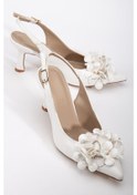 Resim Kadın Stiletto Topuklu Ayakkabı Beyaz Topuk Açık Çiçek Motifli-3985 Beyaz 