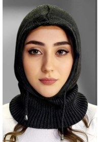 Resim Uniquetrenders Balaclava Fitilli Triko Tesettür Örgü Bere Başlık Antrasit 
