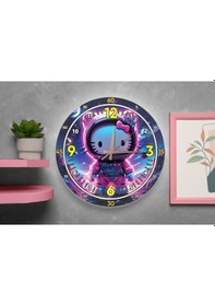 Resim Hello Kitty Astronot Duvar Saati Çocuk Odası Dekoratif Sessiz Mekanizma 40 Cm Mor 