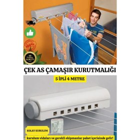 Resim Lüx Çamaşır Kurutmalık Çek As 5 Ipli 4 Metre Kolay Kurulum Açılır Kapanır Ergonomik Dayanıklı 