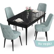 Resim Canisa Concept Nev Serisi 80 x 132 cm Açılabilir Siyah Mermer Desen Masa Takımı 4 Sandalye Gümüş Halkalı 