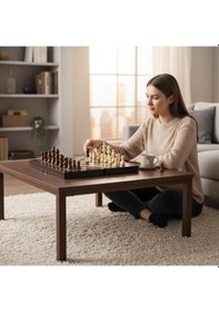 Resim Lüks Ahşap Maun Görünümlü Katlanabilir 3 Ü 1 Arada Satranç Dama Tavla Seti 34 X 34 Cm Oyun Takımı 