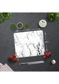 Resim Decorita Beyaz Mermer Görünümlü Cam Kesme Tablası 29 x 34 CM 