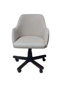 Resim Ofis Koltuğu Çalışma Sandalyesi Ahşap Ayaklı Krem Renkli Suni Der 