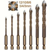 Resim 7 Parça Çok Amaçlı Matkap Ucu Seti, Tungsten Çelik Keskin Üçgen Tasarım, Fayans, Cam, Beton, Mermer, Ahşap, Çelik Plaka Delme için Yüksek Sertlik - Çapraz Altıgen Sap Delik Açıcı & Genişletme Alet Seti, Boyutlar 3-12mm 