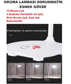 Resim FLYONLOOK Şarj Edilebilir Dokunmatik Masa Lambası Kitap Okuma Işığı Led Çalışma Okuma 3 Modlu Kademe Işık 