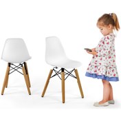 Resim Eames Child Sandalye 2 Adet | Natural Ahşap Ayaklı 