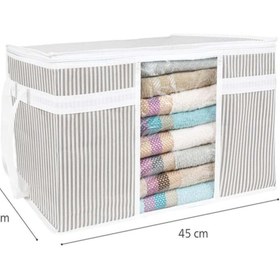 Resim Pencereli Kazak Hurcu - Gri Çizgili, 45 x 40 x 30 cm 