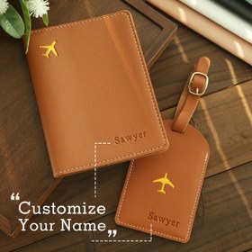 Resim 2 adet Seyahat Gereksinimleri Seti - Kişiselleştirilmiş Yapay Deri Pasaport Tutucu ve Özel İsimli Bagaj Etiketi, Katlanabilir ve Hafif, Açık Kapanış, Dışarıda ve Seyahat Hediyeleri için İdeal 
