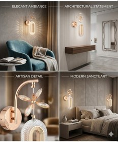 Resim Elips Model Sarkıt 3 Renk Gold Kaplama Oturma Yatak Çocuk Odası Duvar Led Aplik Kumandalı Altın 