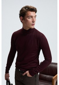 Resim Grimelange REBEL Erkek Yarım Balıkçı Yaka Basic Slim Fit Triko Bordo Kazak 