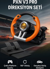 Resim Coverzone Direksiyon Seti – 180° Dönüş, Çift Motor Titreşim, Pedal ve Vitesli Oyun Direksiyonu | PXN V3 Pro 