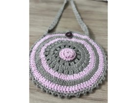 Resim El Örgüsü Kız Çocuk Çantası Pembe Gri 