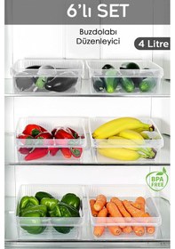 Resim 6 Adet Dolap İçi Buzdolabı Düzenleyici - Buzdolabı Organizer Sepet Meyve Sebze Saklama Kabı 4 Litre Şeffaf 