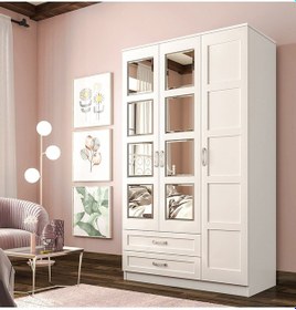 Resim Rabi Mobilya Cemre Country Aynalı 3 Kapaklı 2 Çekmeceli Gardırop 