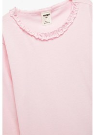 Resim Koton Kız Bebek Fırfırlı Uzun Kollu Bisiklet Yaka Pamuklu Basic Tişört Pembe 
