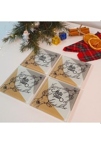 Resim Decorita Cam Bardak Altlığı Mutlu Yıllar Happy Deer 4'lü Takım Çok Renkli 