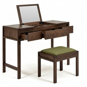 Resim Modesto Makyaj Masası & Puf | Koyu Meşe - Yesil 