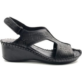 Resim Venüs Şomali Hakiki Deri Comfort Ortopedik Kadın Sandalet Siyah 