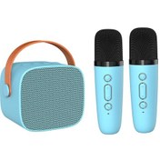 Resim Yaozixa Kablosuz Bluetooth Hoparlör, Mikrofonlu Karaoke Sistemi, 2 Mikrofonlu Mavi, P2 Modeli, 6w Ses Gücü, Bt5.0 