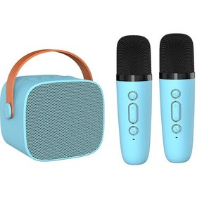 Resim Yaozixa Kablosuz Bluetooth Hoparlör, Mikrofonlu Karaoke Sistemi, 2 Mikrofonlu Mavi, P2 Modeli, 6w Ses Gücü, Bt5.0 