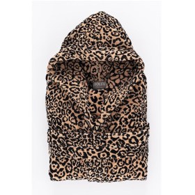 Resim Soley Panthera %100 Pamuk Kadın / Erkek Bornoz Unisex Leopar Baskılı - Kahve Biyeli 