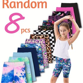 Resim 8 adet SOFTMILK Çocuk Yüksek Bel Bermuda Şort, Polyester ve Spandeks Karışımı, Casual Stil, Yüksek Esneklik, Baskılı Desenler, Triko Kumaş, Skinny Fit, 12 Yaş ve Altı İçin İlkbahar/Yaz 