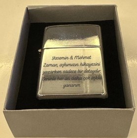 Resim Kişiye Özel Isim Baskılı Çakmak Zippo Mat ve Gümüş Düz Siyah Çakmak 