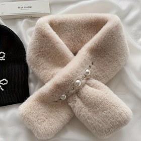 Resim Zarif Kadın Sahte İnci Çapraz Eşarp - Yumuşak Polyester, Sonbahar/Kış için Sıcak & Rüzgar Geçirmez, Dış Mekan Modası için Mükemmel 