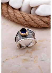 Resim Sümer Telkari Safir Taşlı Çekiç Dövme Elişi Gümüş Yüzük 3635 