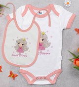 Resim Bitmeyen Kartuş Bk Kids Küçük Prenses Tasarımlı Pembe Bebek Body Zıbın Ve Mama Önlüğü Hediye Seti-1 
