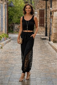 Resim Nevin Kaya Moda Siyah Renk Dantelli Şalvar 