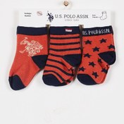 Resim U.S. Polo Assn. Lisanslı Patterned Kahverengi Erkek Bebek Çorap 
